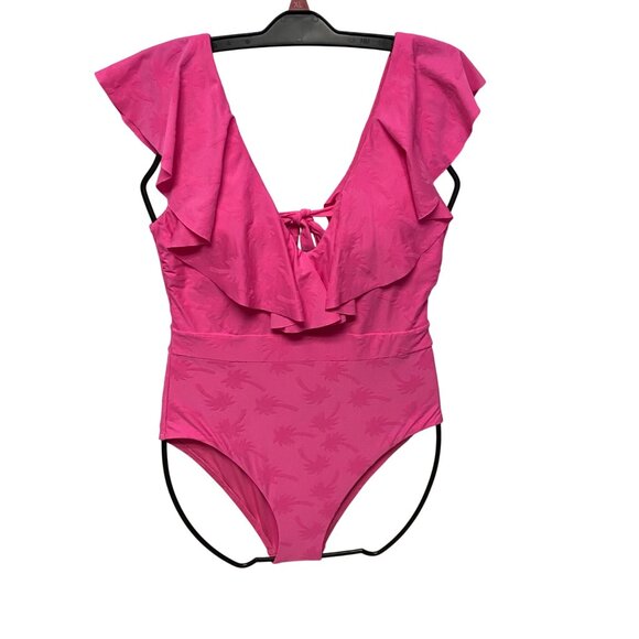 Trina Turks $162 Pink Ruffle-Front One-Piece Swimsuit Tie-Back Design 12 NWT - Picture 6 of 13